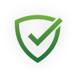 a shield graphic with a single green checkmark at the center